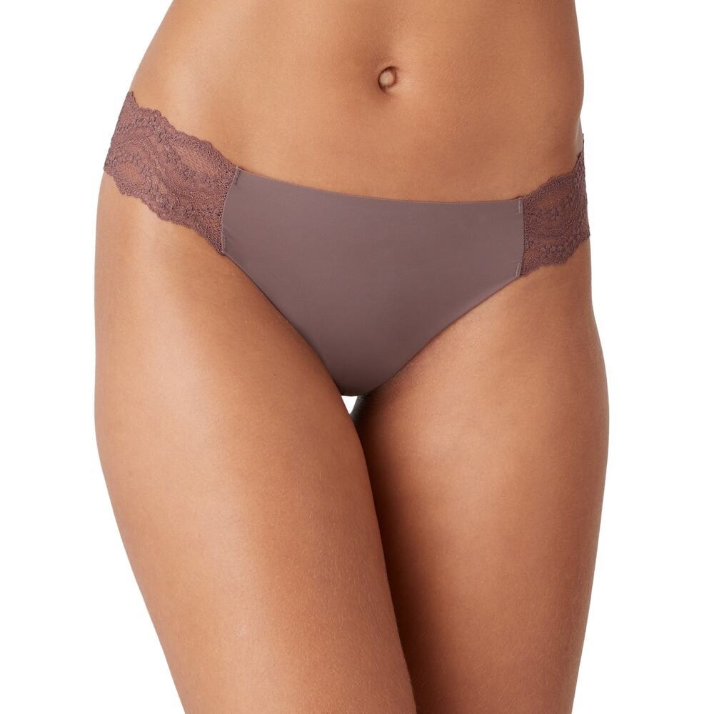 B.tempt'd by Wacoal B.bare Lace-Panel Thong 976267 Peppercorn Brown Size Small